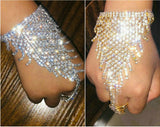Girls Crystal Finger Ring Bracelet Rhinestone Hand Harness Bangle