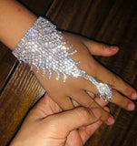 Girls Crystal Finger Ring Bracelet Rhinestone Hand Harness Bangle