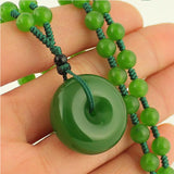 Green Jade Peace Button Sweater Chain Necklace