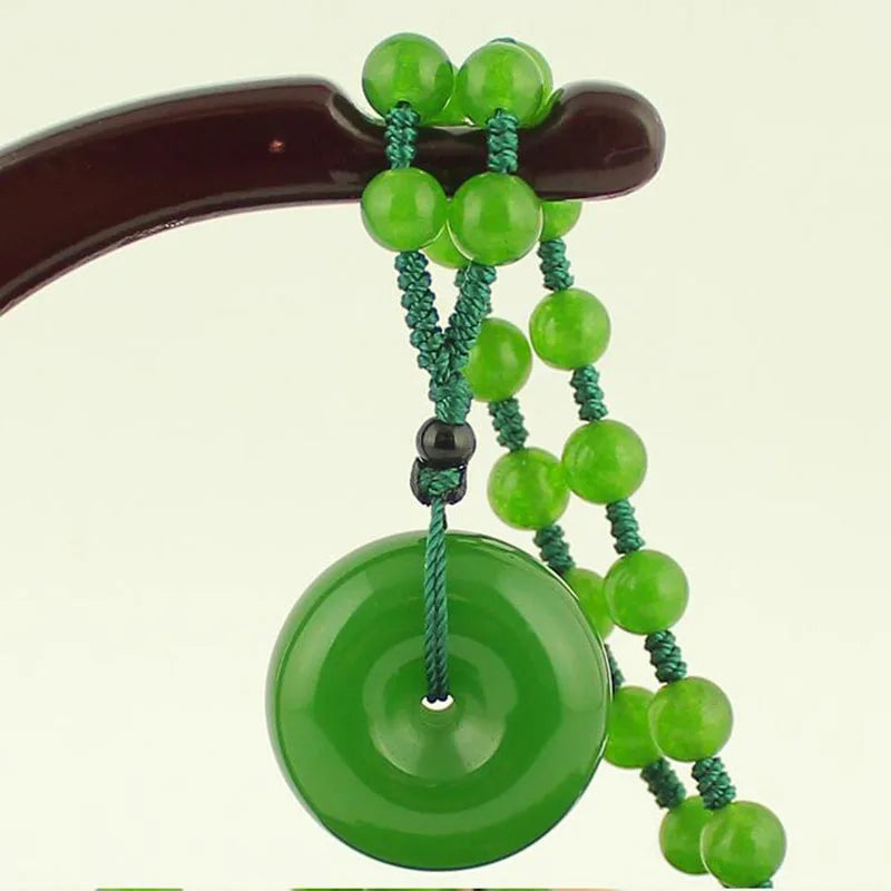 Green Jade Peace Button Sweater Chain Necklace