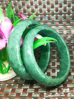 Dark Green Carved Wide Jade Bracelet - Men's & Women's Gift