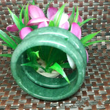 Dark Green Carved Wide Jade Bracelet - Men's & Women's Gift