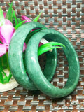 Dark Green Carved Wide Jade Bracelet - Men's & Women's Gift