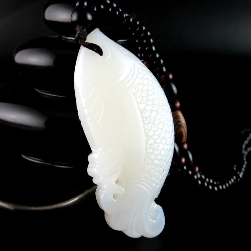 Natural Green Double-sided Hand-carved Fish Jade Pendant Boutique Jewelry