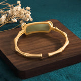 Vintage Copper Gold-Plated Bamboo Emerald Green Hetian Jade Bracelet