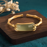 Vintage Copper Gold-Plated Bamboo Emerald Green Hetian Jade Bracelet