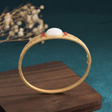 Vintage Hollow Pattern Gold-Plated Jade Bracelet for Women
