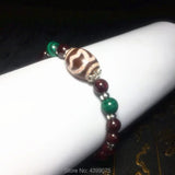 Tibet Agate DZI Bracelet with Garnet Pendant