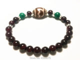 Tibet Agate DZI Bracelet with Garnet Pendant