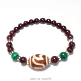 Tibet Agate DZI Bracelet with Garnet Pendant