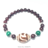 Tibet Agate DZI Bracelet with Garnet Pendant