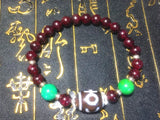Tibet Agate DZI Bracelet with Natural Garnet Stone Pendant