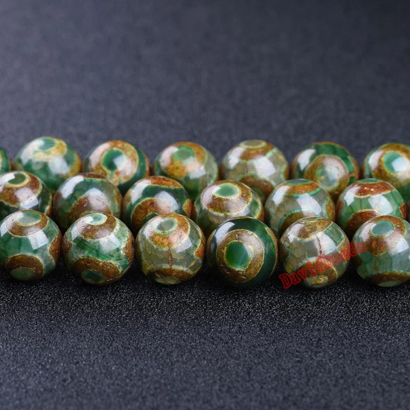 Green Tibetan Agates Round Loose Beads 8 10 12MM Pick Size For Jewelry