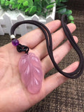Natural Pink Agate Chalcedony Hand-carved Leaves Pendant Necklace
