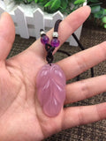 Natural Pink Agate Chalcedony Hand-carved Leaves Pendant Necklace