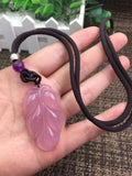 Natural Pink Agate Chalcedony Hand-carved Leaves Pendant Necklace