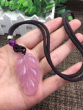 Natural Pink Agate Chalcedony Hand-carved Leaves Pendant Necklace
