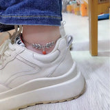 925 Silver Red Agate Bead Ankle Bracelet with Leaf Design