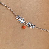 925 Silver Red Agate Bead Ankle Bracelet with Leaf Design