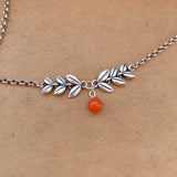 925 Silver Red Agate Bead Ankle Bracelet with Leaf Design
