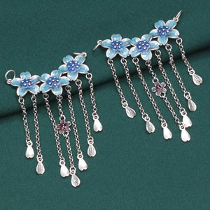 925 Silver Enamel Tassel Pendant for Women Ethnic Vintage Flower Choker