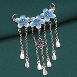 925 Silver Enamel Tassel Pendant for Women Ethnic Vintage Flower Choker