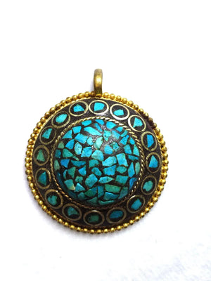 Chinese Natural Turquoise Round Pendant