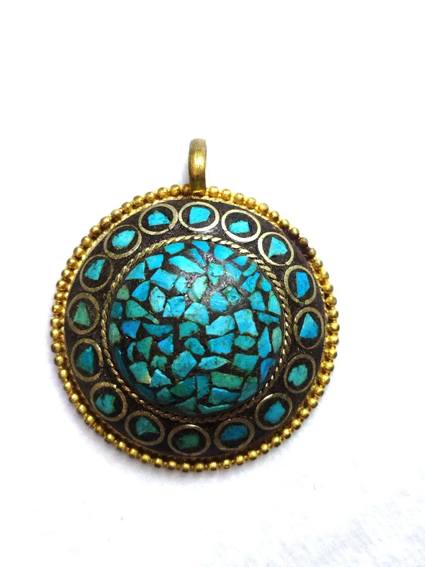 Chinese Natural Turquoise Round Pendant