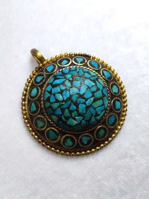 Chinese Natural Turquoise Round Pendant