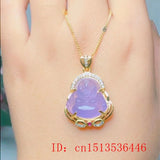 Chinese Agate Chalcedony Buddha Pendant Necklace Charm Lucky Amulet