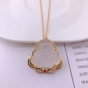 Chinese Agate Chalcedony Buddha Pendant Necklace Charm Lucky Amulet