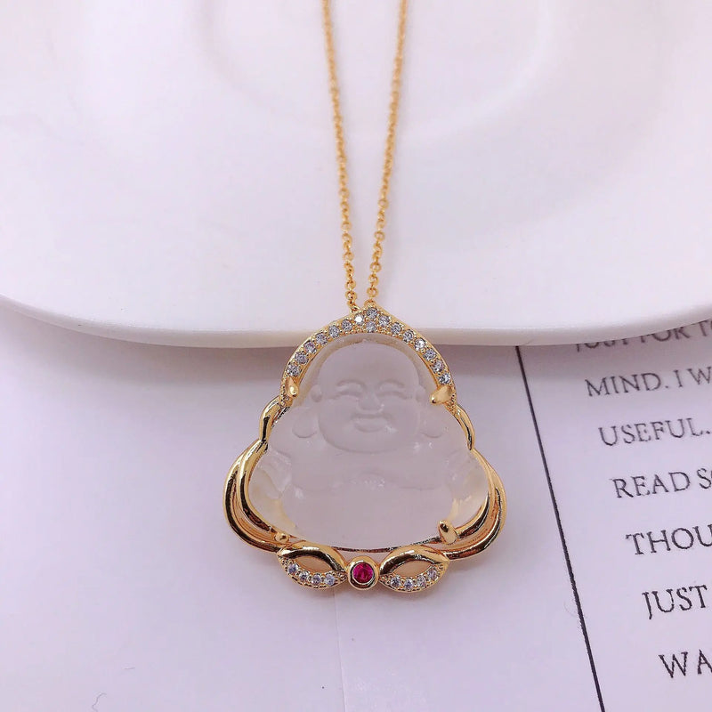 Chinese Agate Chalcedony Buddha Pendant Necklace Charm Lucky Amulet