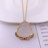Chinese Agate Chalcedony Buddha Pendant Necklace Charm Lucky Amulet
