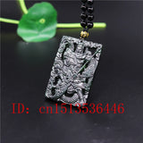 Chinese Green Jade Warrior Guan Gong Double-sided Carved Pendant Necklace