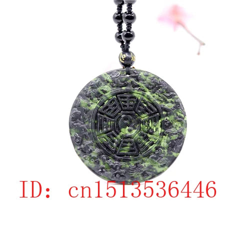 Chinese Green Jade Zodiac Pendant Eight Trigrams Necklace Men Amulet Luck