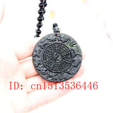 Chinese Green Jade Zodiac Pendant Eight Trigrams Necklace Men Amulet Luck