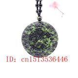 Chinese Green Jade Zodiac Pendant Eight Trigrams Necklace Men Amulet Luck