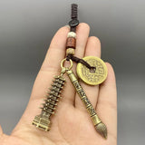 Chinese Brass Wenchang Tower Cicada Pendant Vintage Keychain