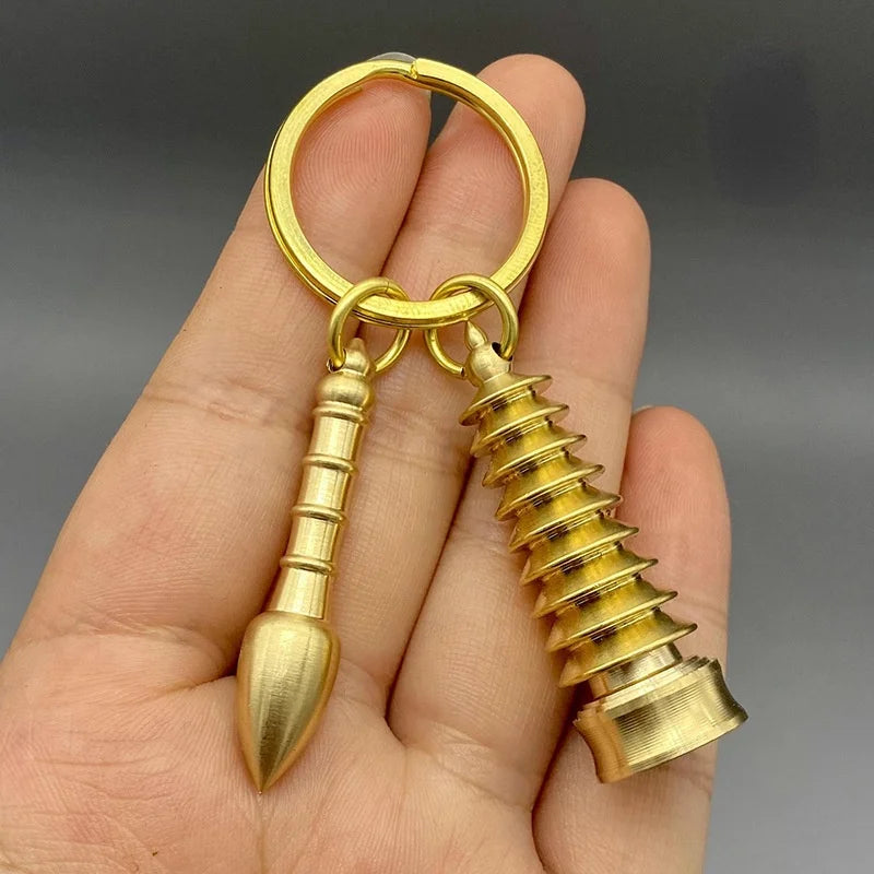 Chinese Brass Wenchang Tower Cicada Pendant Vintage Keychain