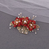 Chinese Bridal Hair Comb Wedding Tiara Red Floral Tassel Hair Clip