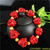 Chinese Buddha Beads Red Cinnabar Bracelet Luck Amulet