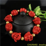 Chinese Buddha Beads Red Cinnabar Bracelet Luck Amulet