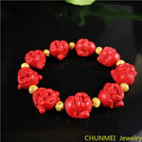 Chinese Buddha Beads Red Cinnabar Bracelet Luck Amulet