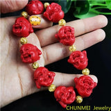 Chinese Buddha Beads Red Cinnabar Bracelet Luck Amulet