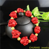 Chinese Buddha Beads Red Cinnabar Bracelet Luck Amulet