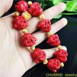 Chinese Buddha Beads Red Cinnabar Bracelet Luck Amulet
