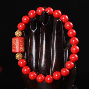 Chinese Buddhist Scripture Cinnabar Beads Bracelet for Luck