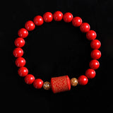 Chinese Buddhist Scripture Cinnabar Beads Bracelet for Luck