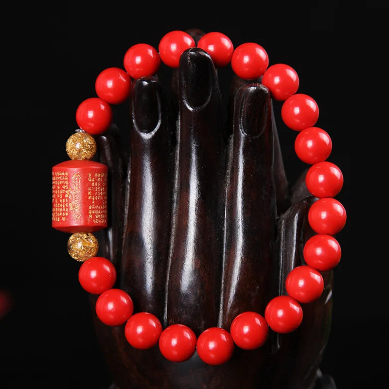 Chinese Buddhist Scripture Cinnabar Beads Bracelet for Luck