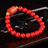 Chinese Buddhist Scripture Cinnabar Beads Bracelet for Luck
